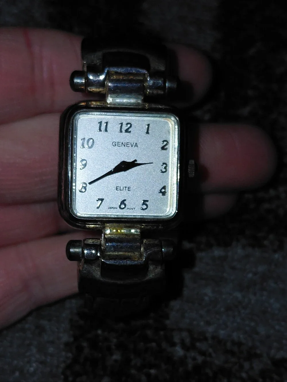 Vintage Geneva Elite Silver Cuff Watch Square Face Y2K Art Deco Quartz CC